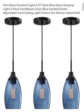 Mini Glass Pendant Light 4.72" Dark Blue Glass Hanging Light 3-Pack